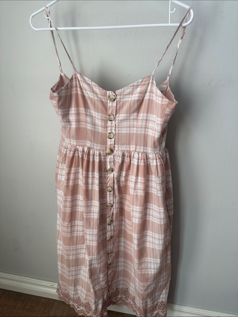 Harper Blush Plaid Button-Front Midi Sundress with Pockets